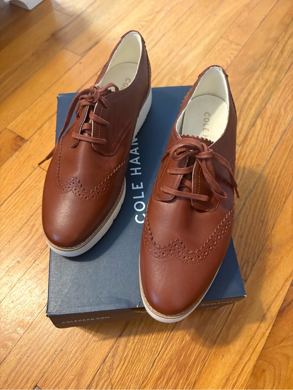 Cole Haan Brown Leather Wingtip Grand City Platform Sneakers